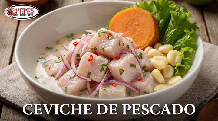 Ceviche de pescado with red onion and corn at Pepe's BBQ