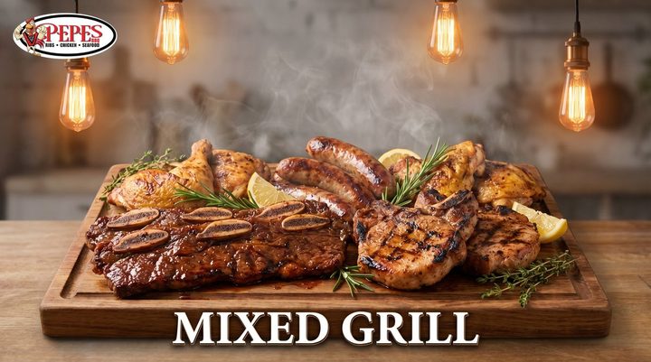 Mixed grill platter with chicken, ribs and steak at Pepe's BBQ